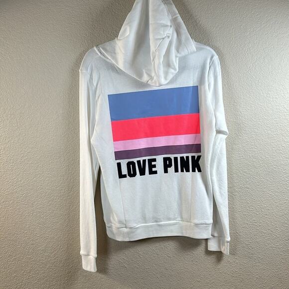 Victorias Secret Pink Womens White Long Sleeve Pullover Sweatshirt Hoodie - Picture 2 of 9
